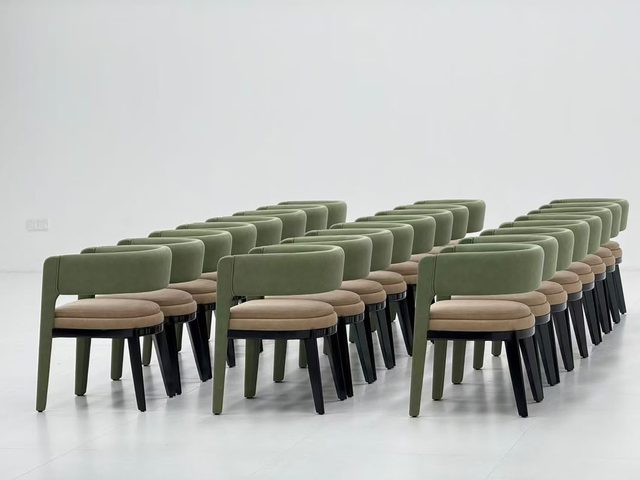 Waiting-room chairs seen from behind during the factory quality check