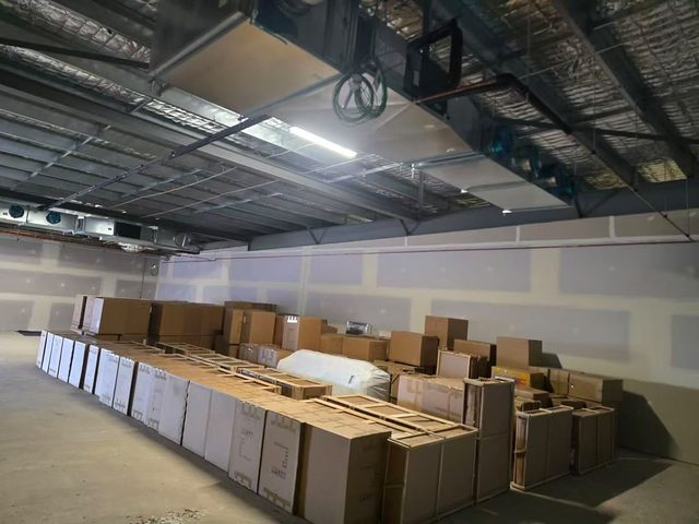 Packaged clinic furniture at the client’s warehouse
